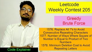 Weekly Contest 205 || Problem 1576 , 1577 , 1578 || LEETCODE