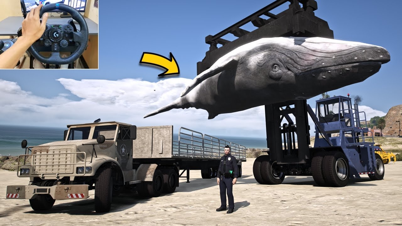 GTA 5 Playing as Police Animal Control Transporting Whale - Steering Wheel Gameplay
