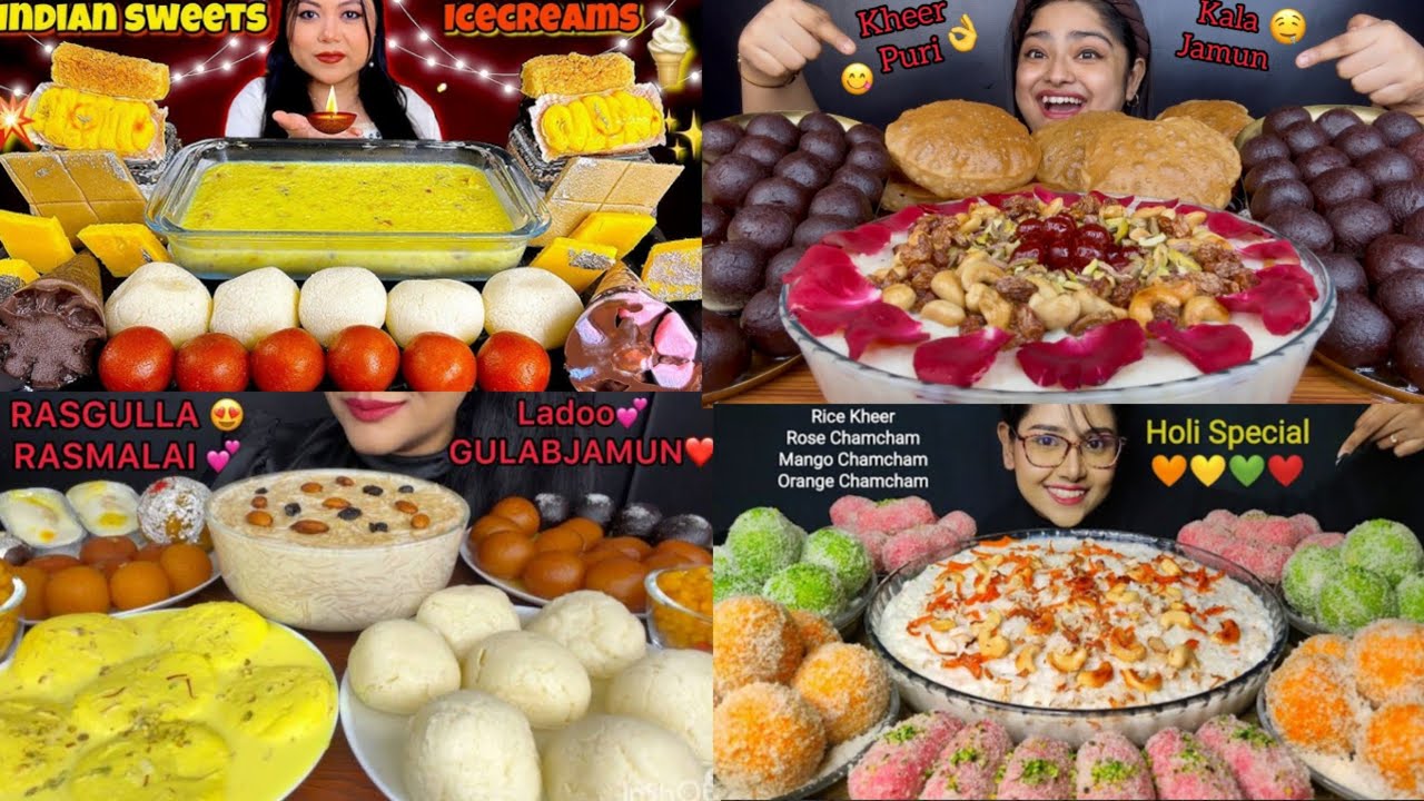 Holi special 🥳🌈kheer, rasmalai, gulab jamun,rasgulla😍Indian sweets|Bigbites mukbang asmr