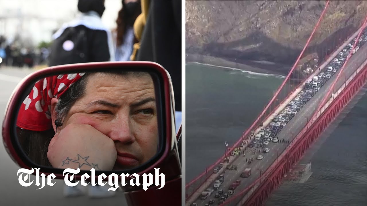 Pro-Palestine protests across Golden Gate bridge - YouTube