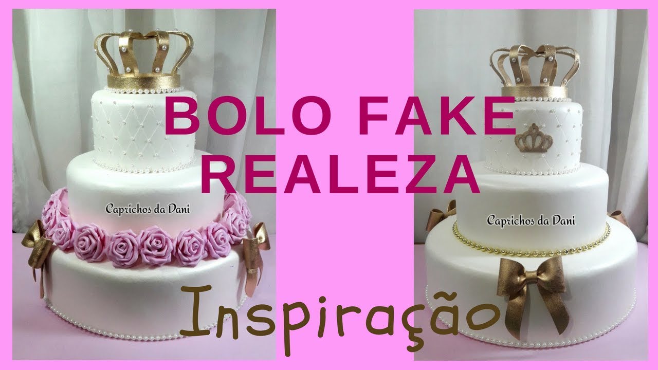 Bolo Fake Realeza Princesa Rosa Dourado ENVIO 3 a 5 DIAS Menina Princesas