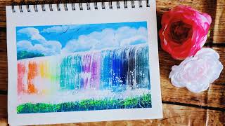Time-Lapse Rainbow Waterfall Painting Colorful Waterfall Painting Step By Step