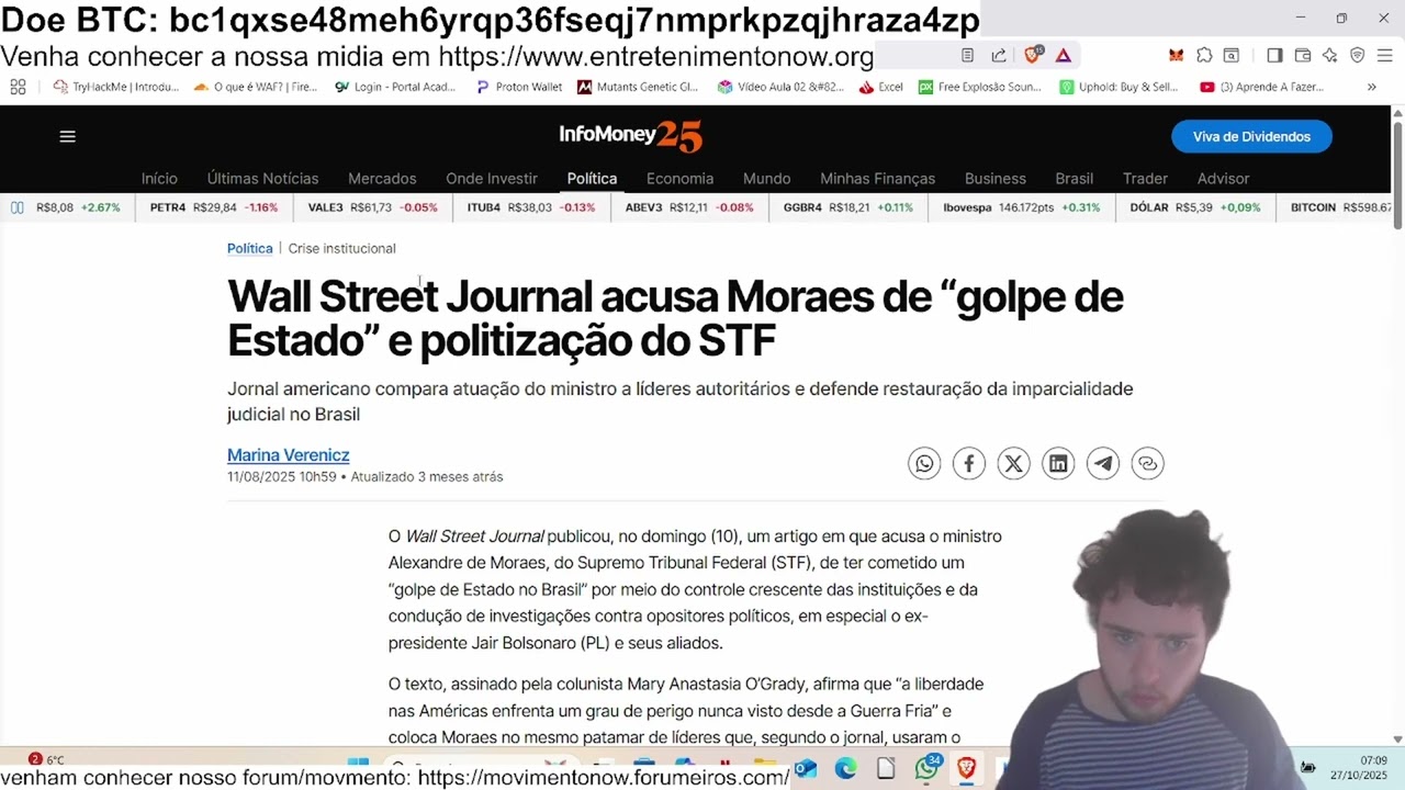 Wall Street Journal acusa Moraes de golpe de Estado e politização do STF