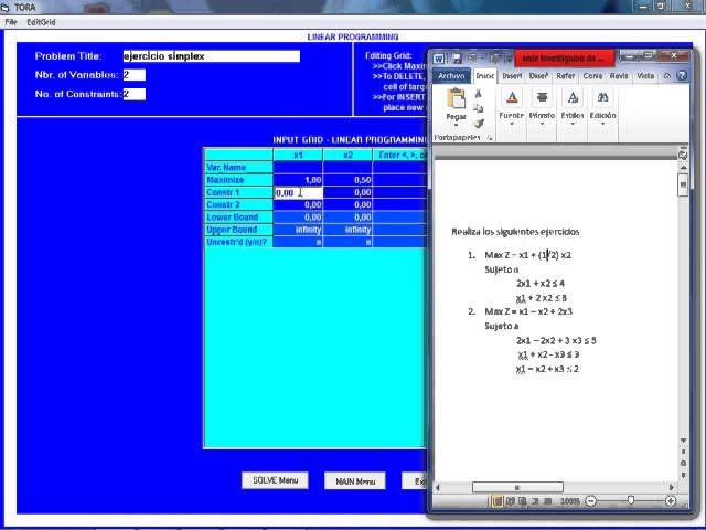 maximizar metodo simplex con TORA class=