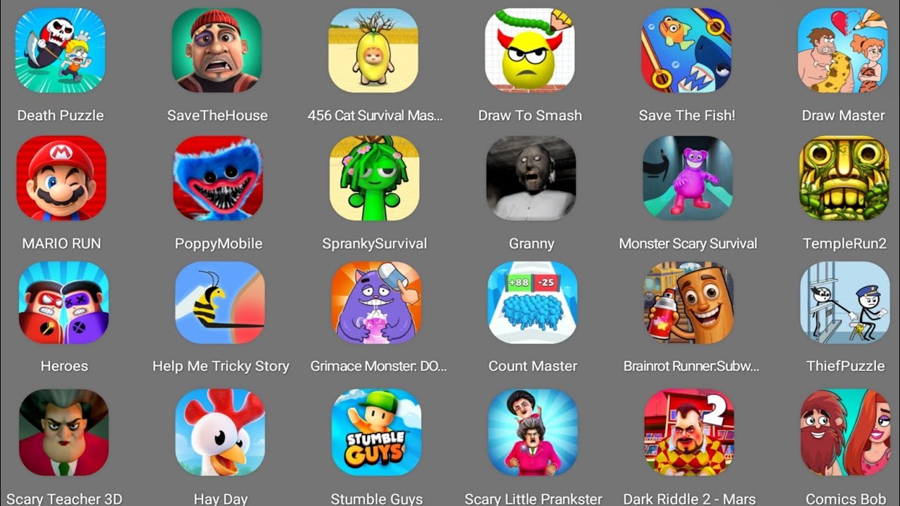 Save Prisoner, Death Puzzle,Count Master,Save The Fish,Help Me Tricky Story, Stumble Guys,Mario Run