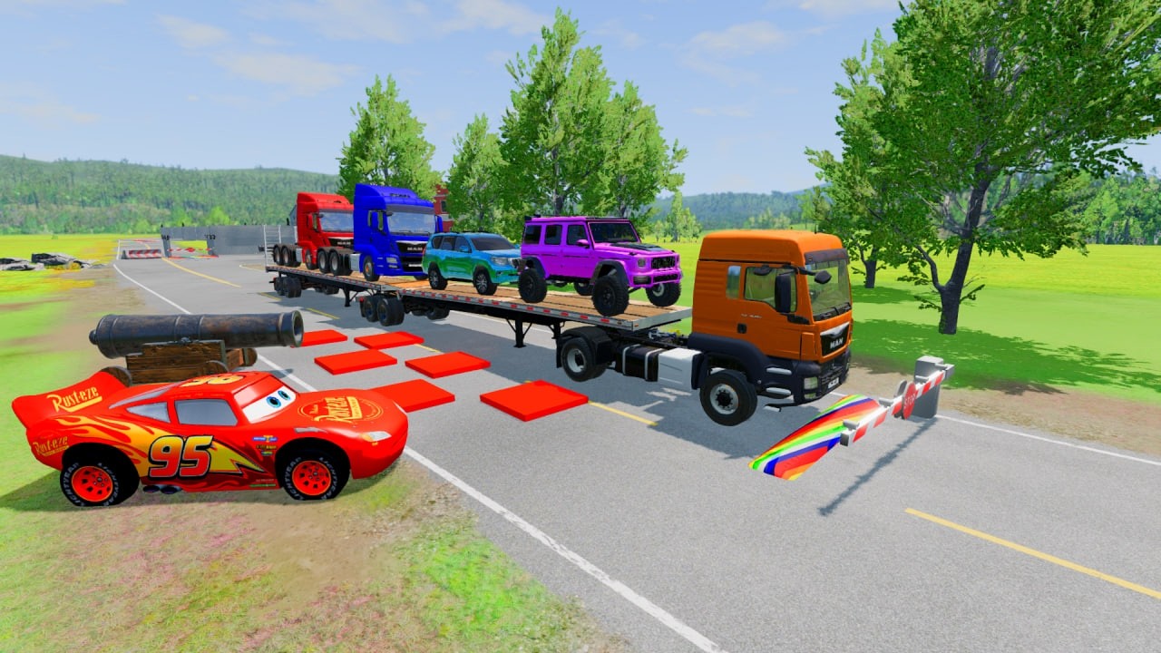 Flatbed Truck McQueen | Transportation with Truck - Pothole vs Car # | BeamNG.Drive Gameplay