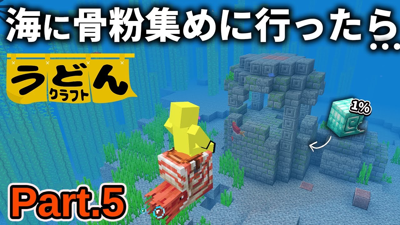 【マイクラ実況】骨粉欲しさに海に行ったら例のアイテム即引きしてしまう【ウドンクラフト4】Part5