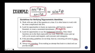 PreCalc 5.2a Notes (Verifying Trig Identities)