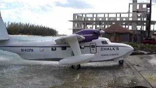 Sea plane ascending up ramp to landing pad in Bimini
