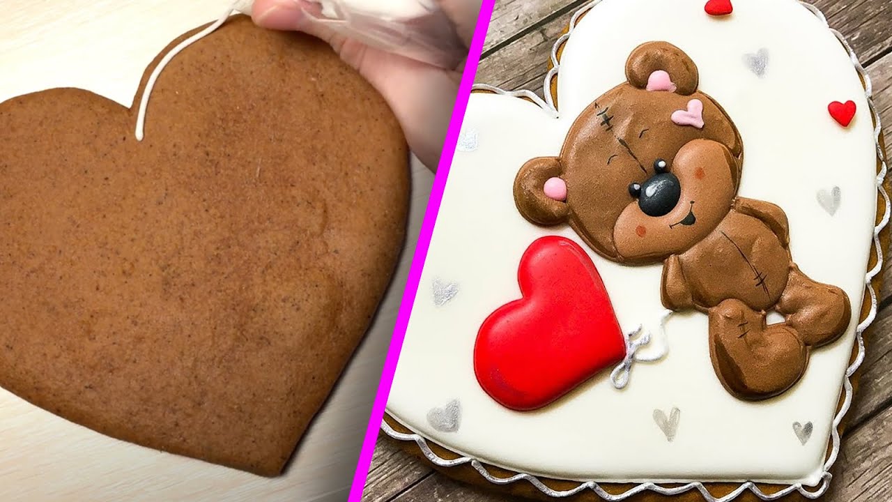 🍪 How to decorate Cookie Heart ❤️ and Love bear 🐻 with royal icing - Valentine's Day cookie
