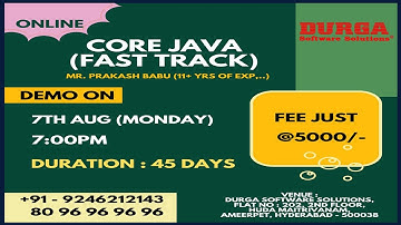 CORE JAVA (Fast Track) Online Training @ DURGASOFT