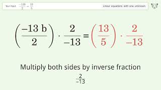 Linear equation with one unknown: Solve (-13b)/2=13/5 step-by-step solution