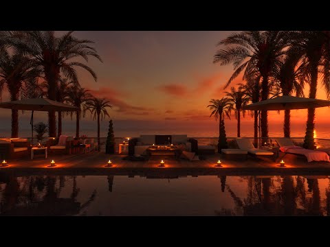 Calming Ocean Waves & Sunset Pool | GTA 6 Inspired Sunset Pool With Gentle Ocean Waves