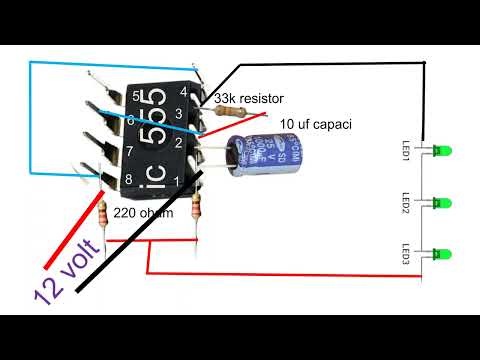 Rgb led blinking use to ic555,33k resistor,10uf capacitor,220 oham resistor,and 12 volt battery