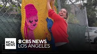 Los Angeles woman uses 'yarn bombing,' massive crochet illustrations, to spread joy across country