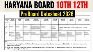 🔥 HBSE Class 10th 12th Pre-Board Exam DateSheet 2026 | Haryana Board Pre Board Datesheet Download