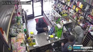 NYPD: suspects caught on video robbing Brooklyn convenience store at gunpoint