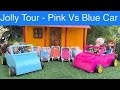 Jolly tour  pink vs blue car   chutti bommma  naughty roja  classic mini food