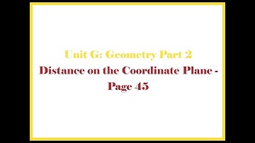 Unit G 6 Distance on the Coordinate Plane - Mr. Morgan