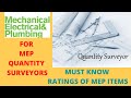 MEP Quantity Surveying | Important Ratings for MEP Items