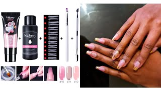 DIY FIRST TIME TESTING POLYGEL FROM ALIEXPRESS// TRYING A $4 POLYGEL NAIL KIT. How to apply polygel