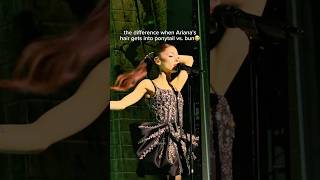 the difference of Ariana with ponytail vs. bun on stage