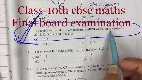 The fourth vertex D of a parallelogram ABCD whose three vertices are A(-2,3),B(6,7) and C(8,3) is: