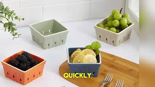 Gomakren Berry Bowls with Holes Ceramic Berry Washing Bowl Set of 2 Round Fruit Storage Containers