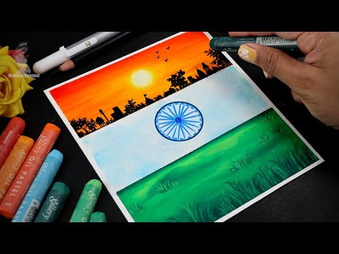 Easy India Independence Day Drawing Step by Step using Oil Pastel | Beginner Oil Pastel Drawing