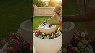 Luxury garden transformation with a stunning planter fountain 🌿💧#gardendesign #diy #transformation
