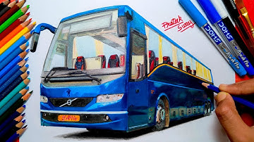 Volvo Bus Drawing in Blue Colour || SWAY || Step By Step Drawing