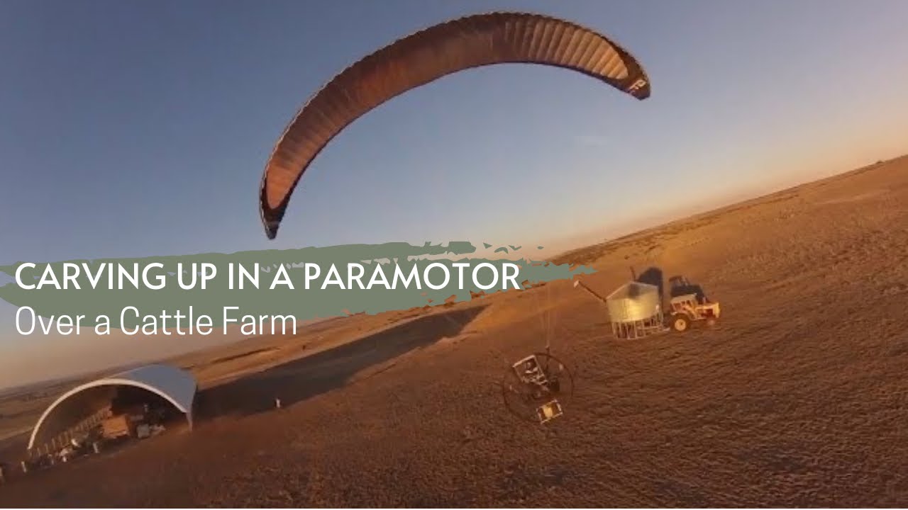 Carving up in a Paramotor over a cattle farm