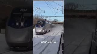 Amtrak Acela Powercar 2034 Lays On the Horn - Old Saybrook CT - February 2015 #acelaexpress #amtrak