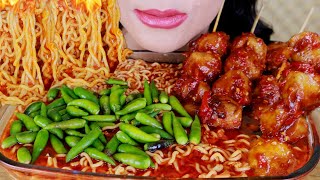 ASMR GAGA JALAPENO NOODLES AND SPICY GRILLED MEATBALLS | ASMR MUKBANG INDONESIA