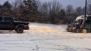 Lifted Tundra recovers 48,000 pound truck from the snow  18 wheeler recovery