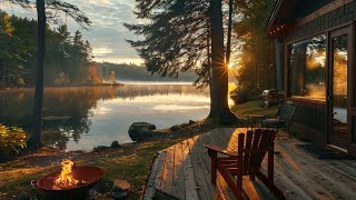 Lakeside with Crackling Fire Pit and Relaxing Lake Waves Sounds for Meditation and Stress Relief
