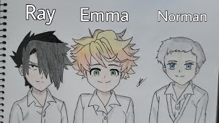 Desenhando Ray, Emma e Norman - The promised neverland (Yakusoku no neverland).