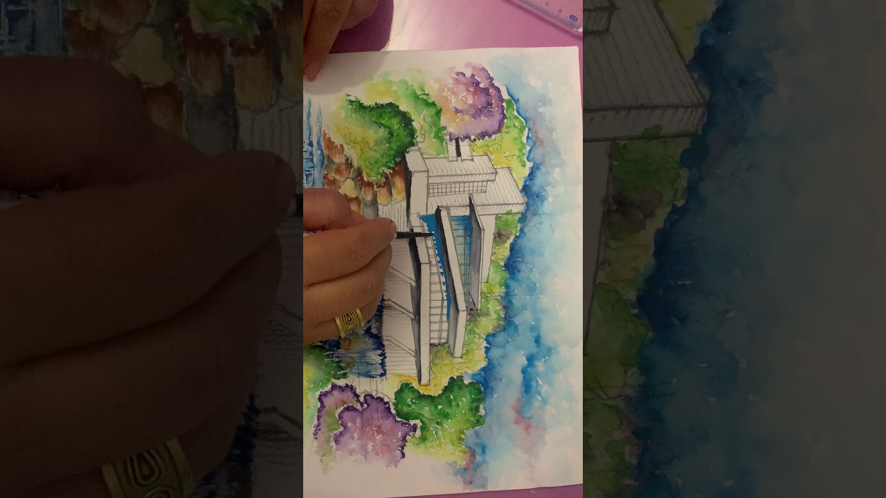 إظهار معماري لمنظور بألوان المياة الجزء الثالث أ.د/ إيمان فايز باسيلي