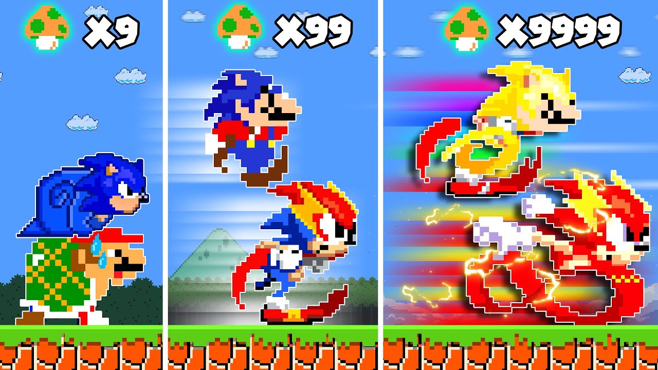 Mario & Sonic Eat 9999 Mushrooms to Become THE FLASH in Super Mario Bros