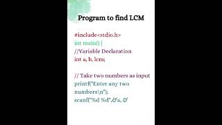 Simple C Program to find LCM | C Programming #shorts
