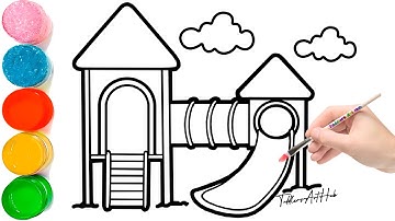 How to draw a Playground Slider for Kids | Slide Playground Drawing, Painting and Coloring for Kids