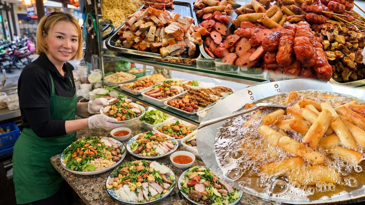 Quá độc đáo quán BÚN, BÁNH HỎI có CHẢ GIÒ chiên mỡ heo SIÊU Sạch cùng thịt nướng, nem, heo quay ngon