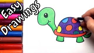 Easy Drawings | How to Draw Cute Tortoise | Color and Draw Step by Step