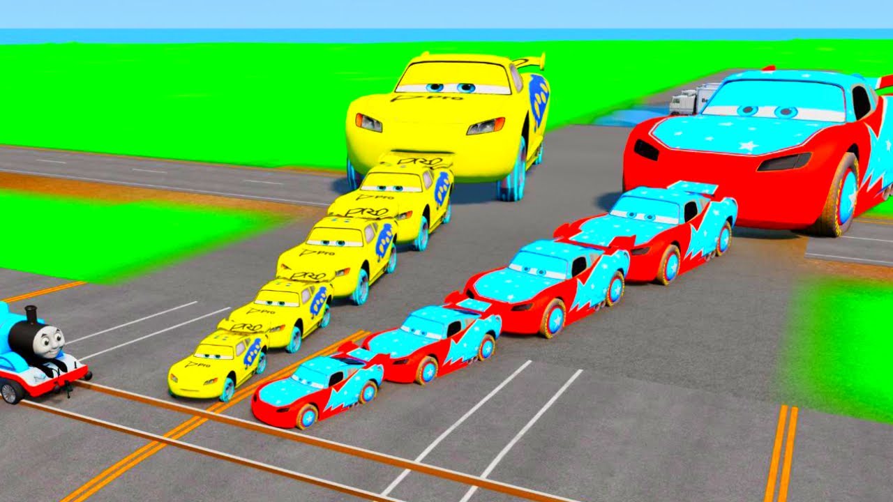 Big & Small Mcqueen Rockit Cars Vs Thomas Train The Tank Engine Vs Portal Vs Cars_Beamng.drive