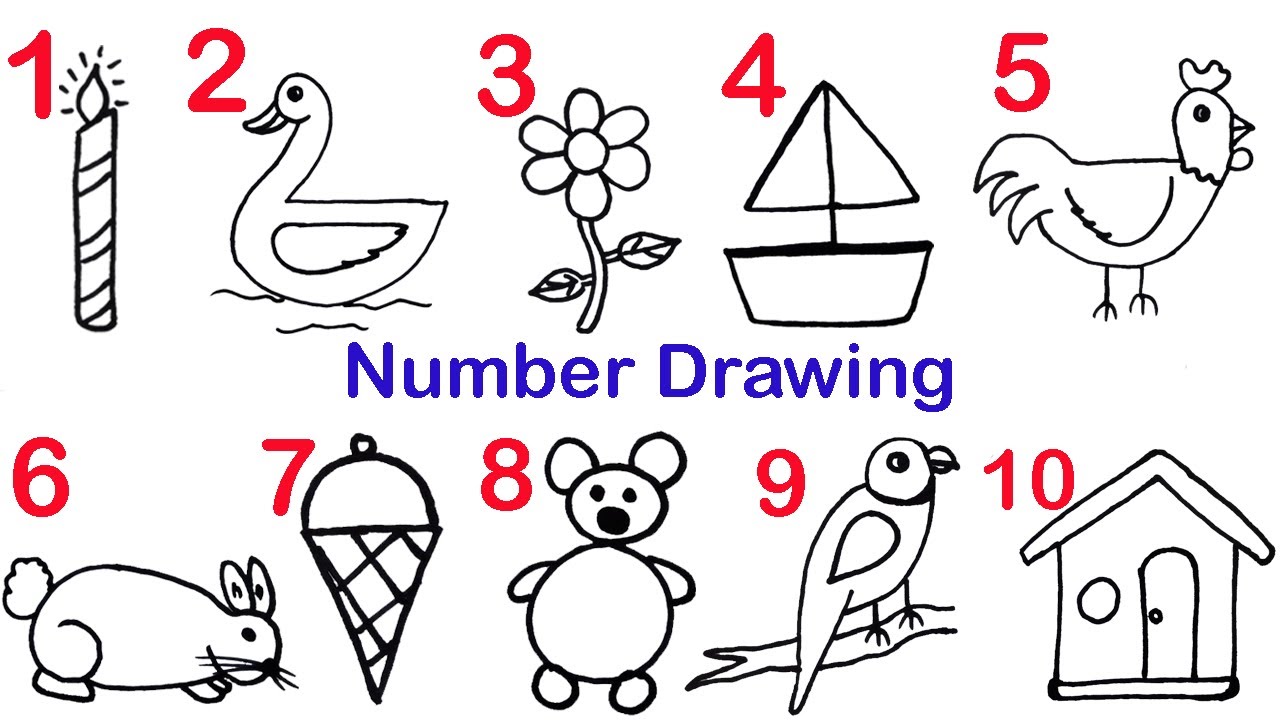 How to Draw Using Numbers/ Easy Number Drawing for Kids 1-10 - YouTube