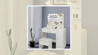 Ktaxon Vanity Table Set with Lighted Mirror, Makeup Table with Storage Drawers, Dressing Vanity T...