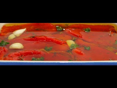 Roasted Red Pepper in olive oil - Red pepper Salad - Antipasto Garnish - Online Cooking Classes
