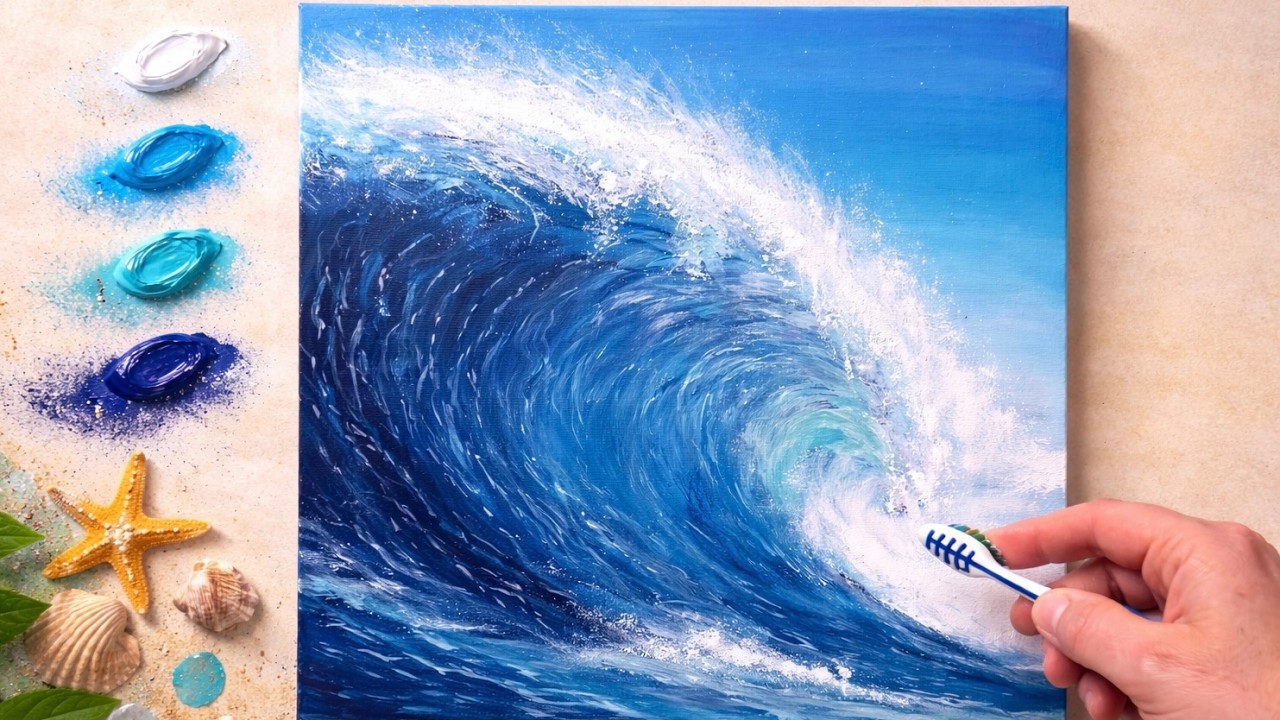 Easy Ocean Wave Acrylic Painting Tutorial / Step by Step - YouTube