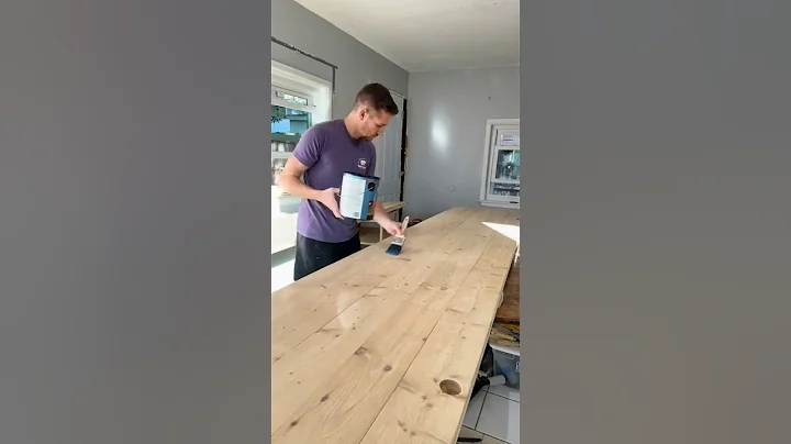 46. protecting our desk top with a polycrylic finish #homerenovation #woodworking #DIY #diyproject