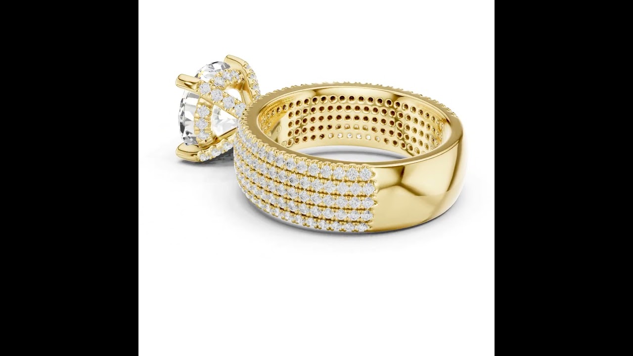 Round Cut Diamond Five Row Pave Wide Band with Hidden Halo Wedding Ring